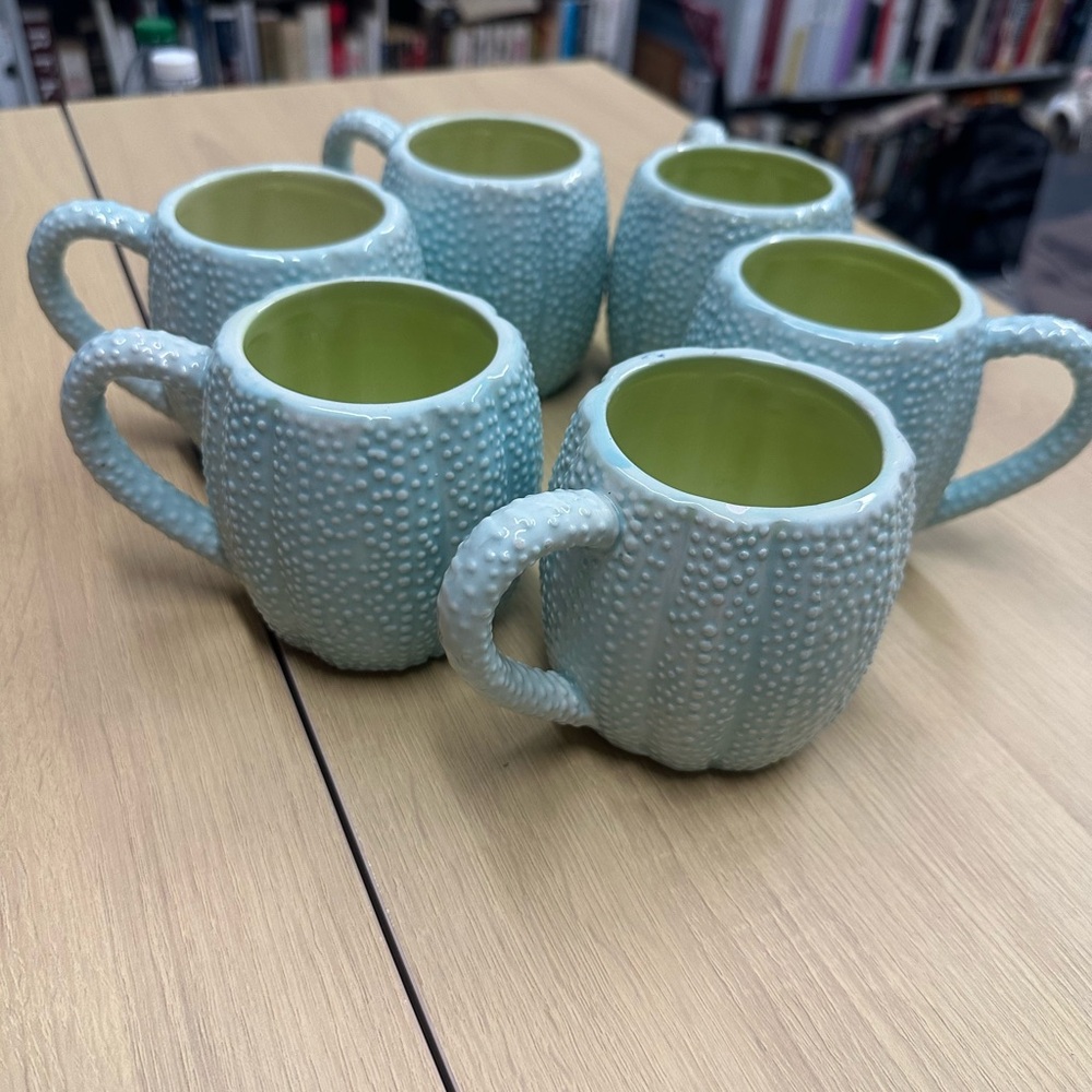 Kate Williams Sea Urchin Coffee Mug Cup by Global Design Mint Color Set of 6 EUC - Picture 5 of 8